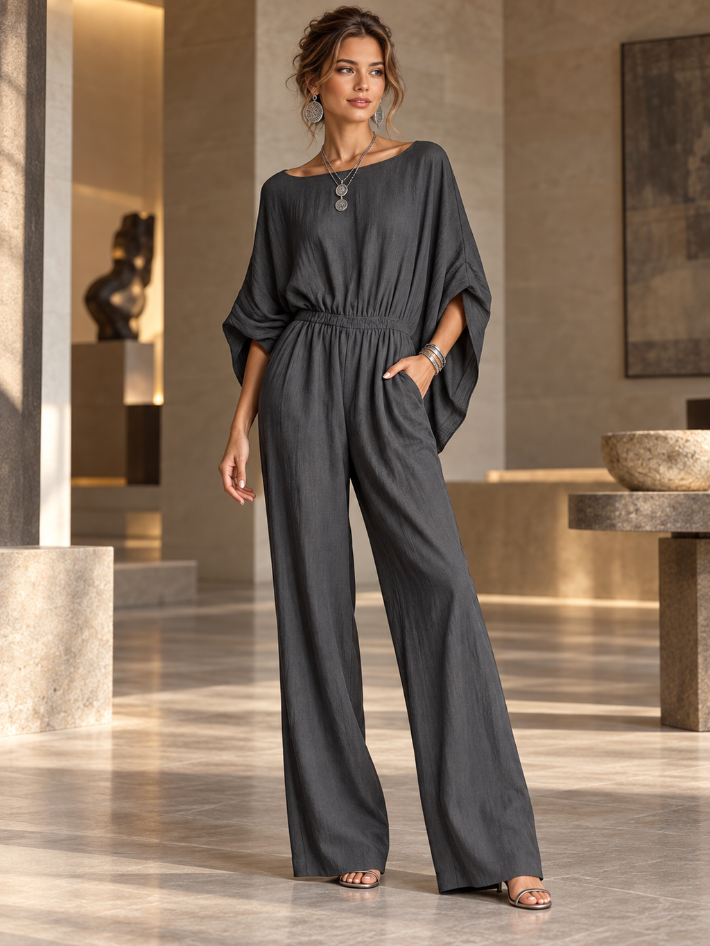 Luna damesjumpsuit met batwingmouwen | Pinky Posh Boutique