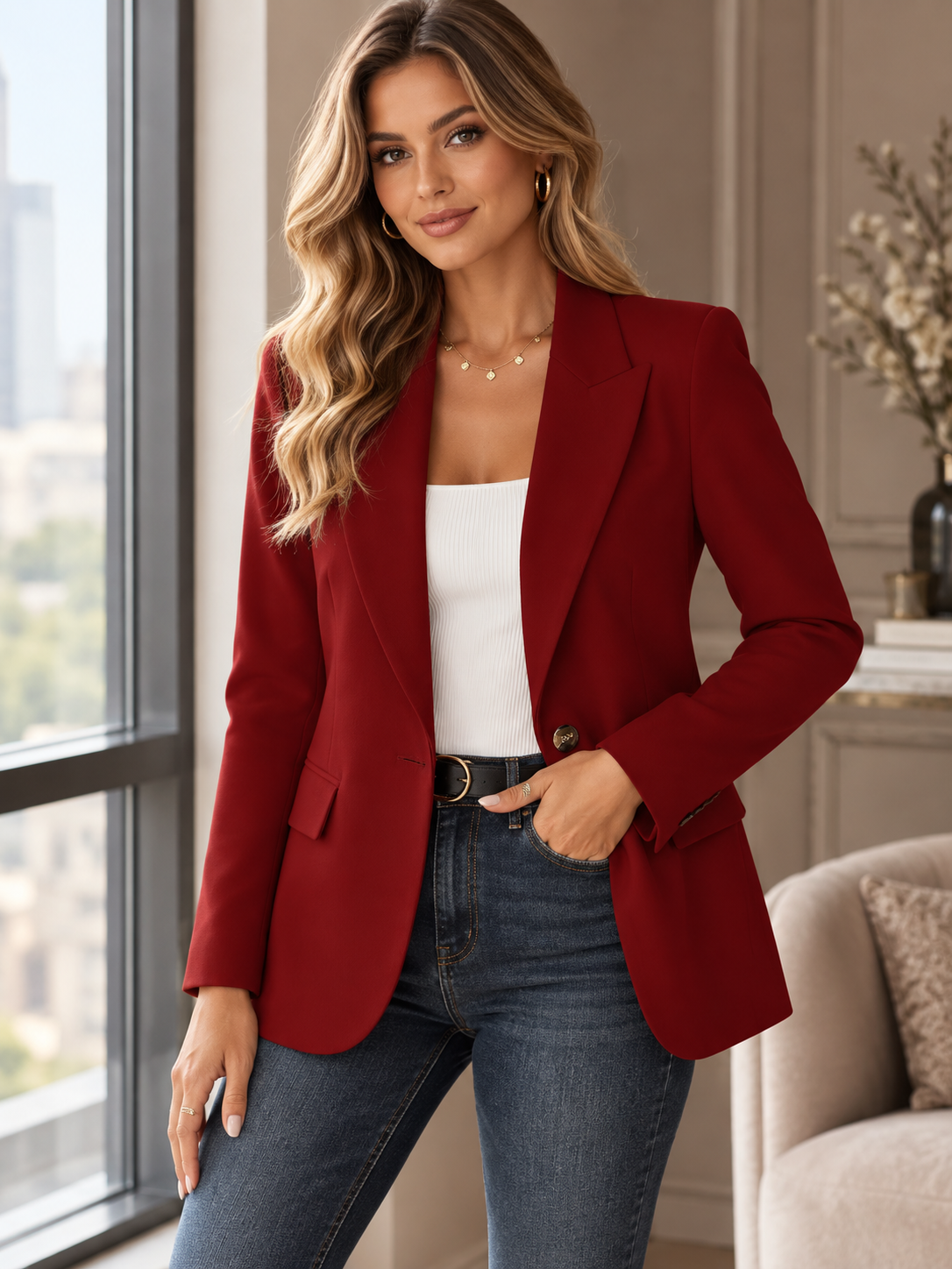 Oversized damesblazer met revers en knoopsluiting | Pinky Posh Boutique