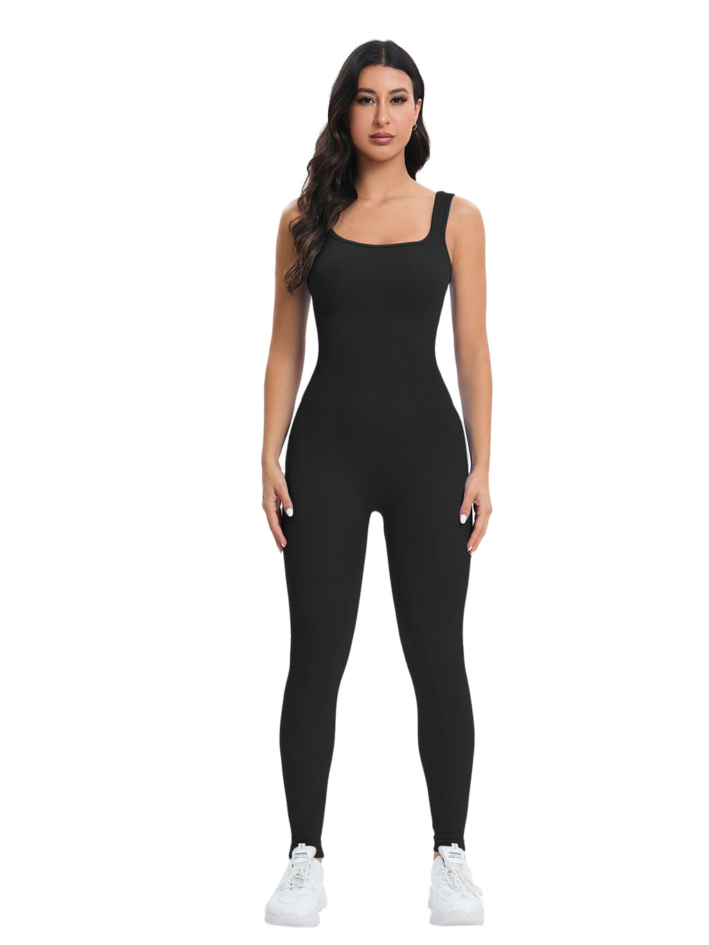Geribde shapewear-jumpsuit met vierkante hals en ingebouwde bh | Pinky Posh Boutique