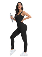 Geribde shapewear-jumpsuit met vierkante hals en ingebouwde bh | Pinky Posh Boutique