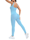 Geribde shapewear-jumpsuit met vierkante hals en ingebouwde bh | Pinky Posh Boutique