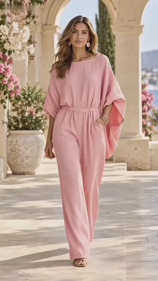 Luna damesjumpsuit met batwingmouwen | Pinky Posh Boutique
